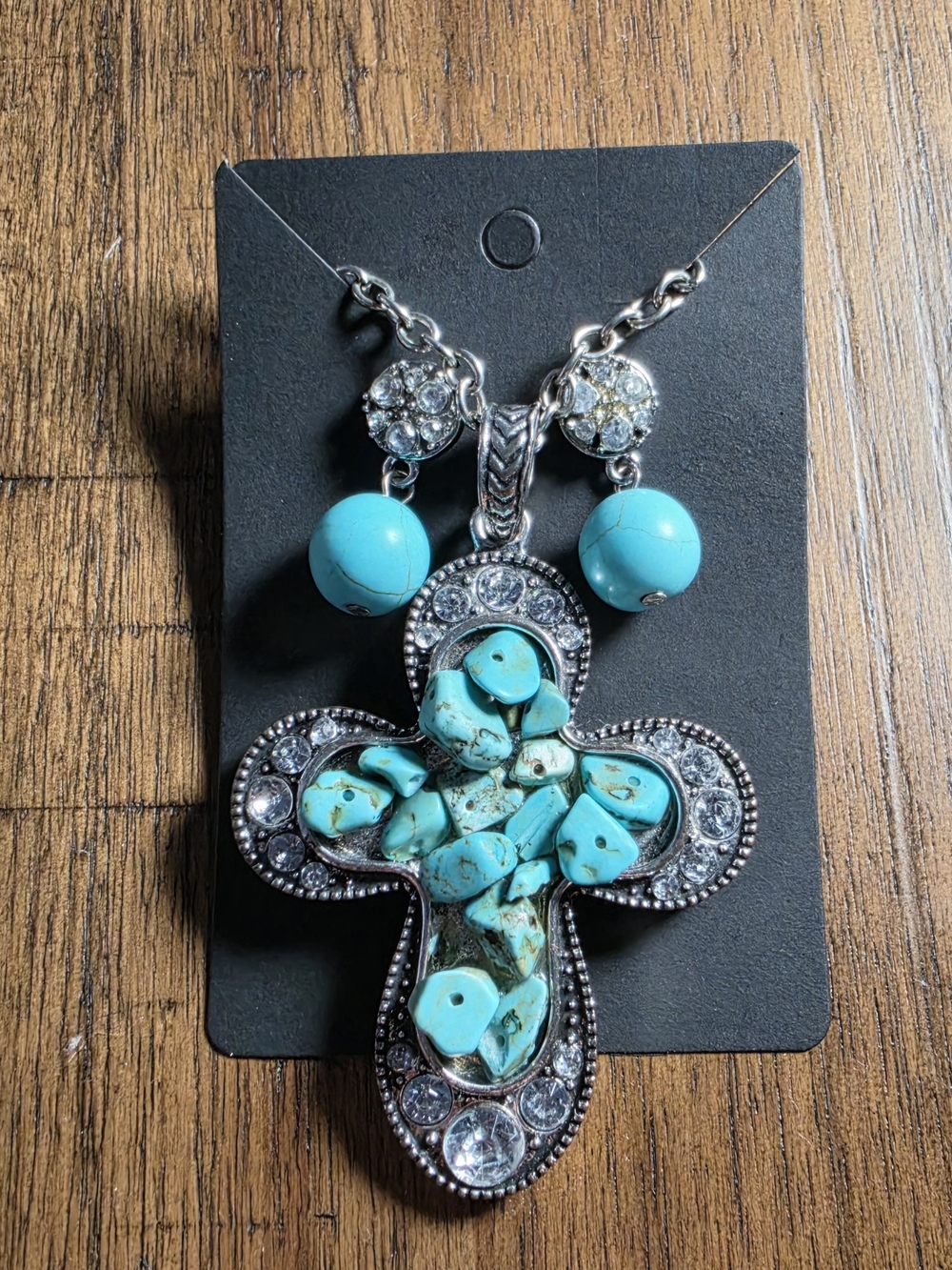 Turquoise Stone Cross Pendant Necklace With Matching Earrings